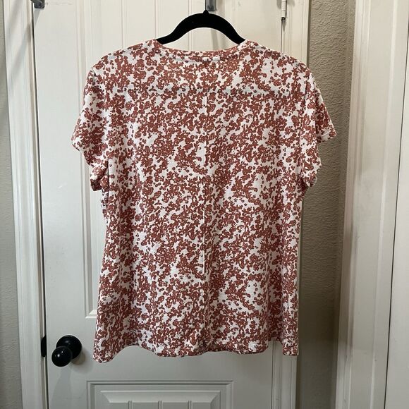 LC Lauren Conrad Floral Short Sleeve Top Boho Cottage Womens Size XL Pink Rust - Picture 5 of 8